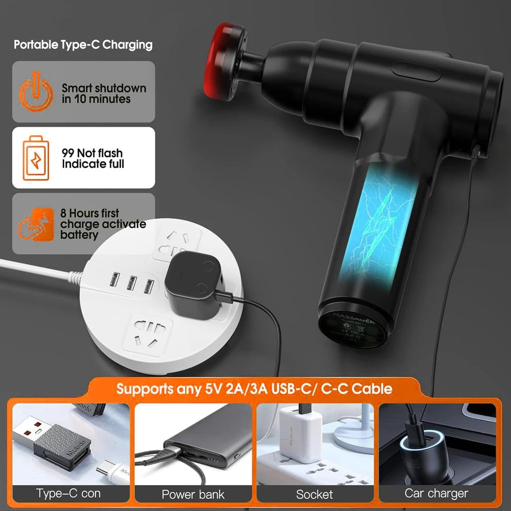 LINGTENG Heating Massage Gun, Deep Tissue Massage Gun, Back and Neck Massager, Muscle Percussion Massager, Silent Fascia Gun, Handheld Massager, 7 Massage Heads, Comes with a Storage Case, Christmas Gift, Birthday Gift, Sport
