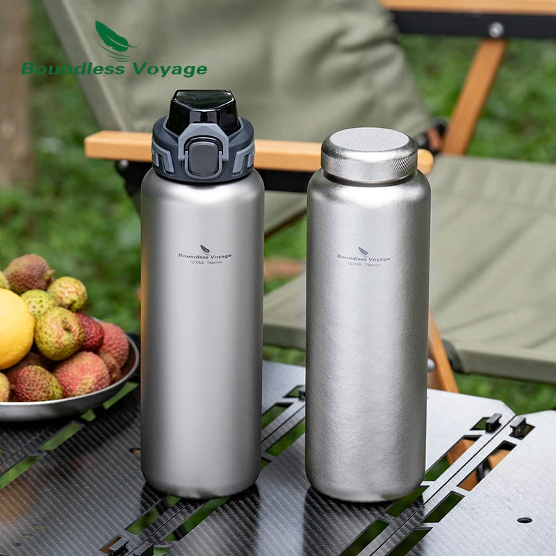 Boundless Voyage Titanium Water Bottle 1.2L Wide Mouth Flask Bottle Portable Water Canteen for Backpacking Gym Daily Use Ti3019D