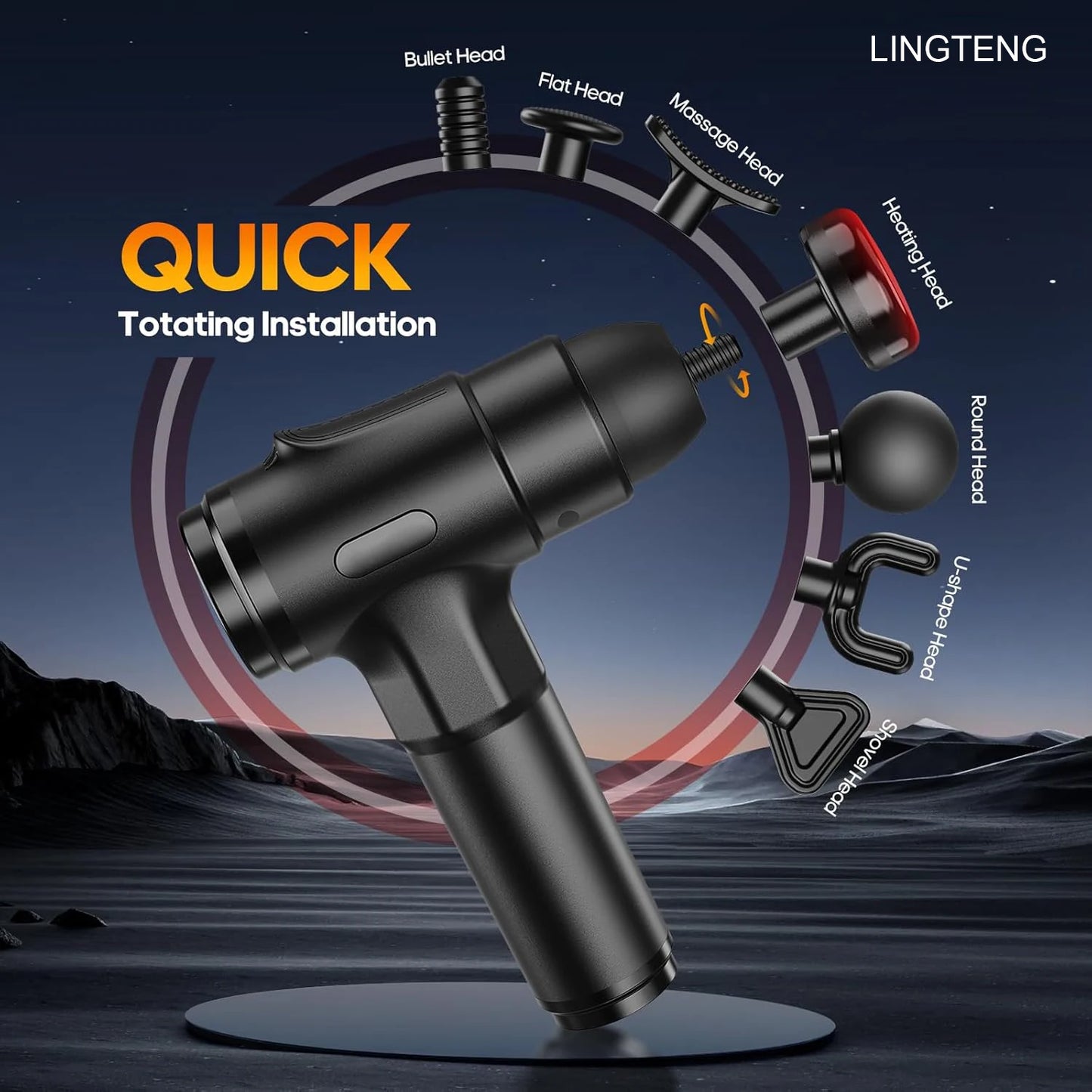 LINGTENG Heating Massage Gun, Deep Tissue Massage Gun, Back and Neck Massager, Muscle Percussion Massager, Silent Fascia Gun, Handheld Massager, 7 Massage Heads, Comes with a Storage Case, Christmas Gift, Birthday Gift, Sport