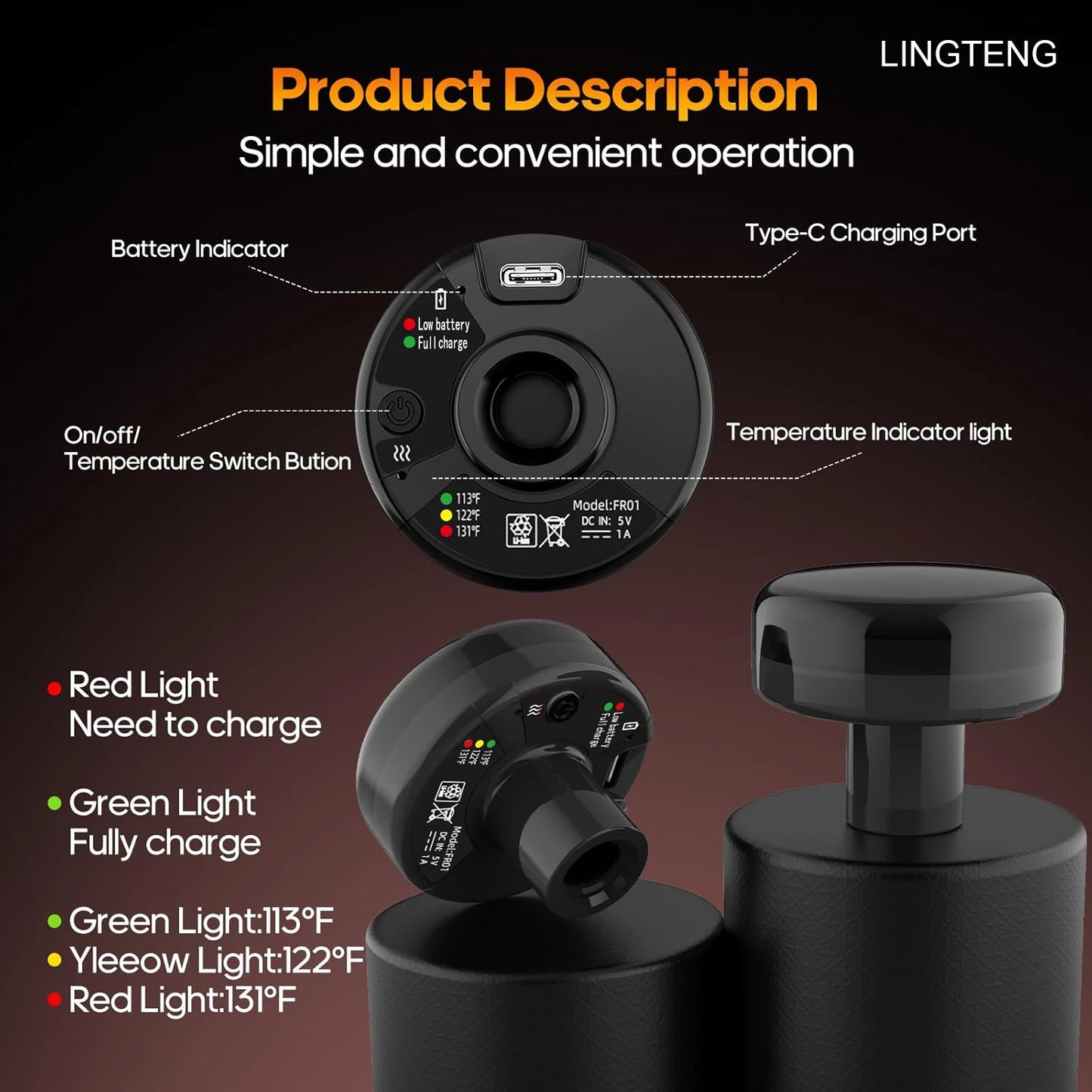 LINGTENG Heating Massage Gun, Deep Tissue Massage Gun, Back and Neck Massager, Muscle Percussion Massager, Silent Fascia Gun, Handheld Massager, 7 Massage Heads, Comes with a Storage Case, Christmas Gift, Birthday Gift, Sport