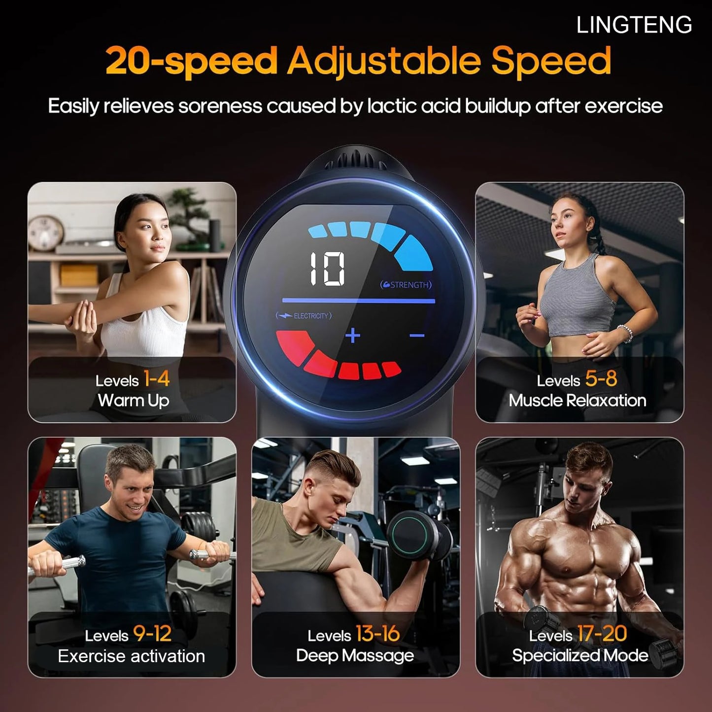 LINGTENG Heating Massage Gun, Deep Tissue Massage Gun, Back and Neck Massager, Muscle Percussion Massager, Silent Fascia Gun, Handheld Massager, 7 Massage Heads, Comes with a Storage Case, Christmas Gift, Birthday Gift, Sport