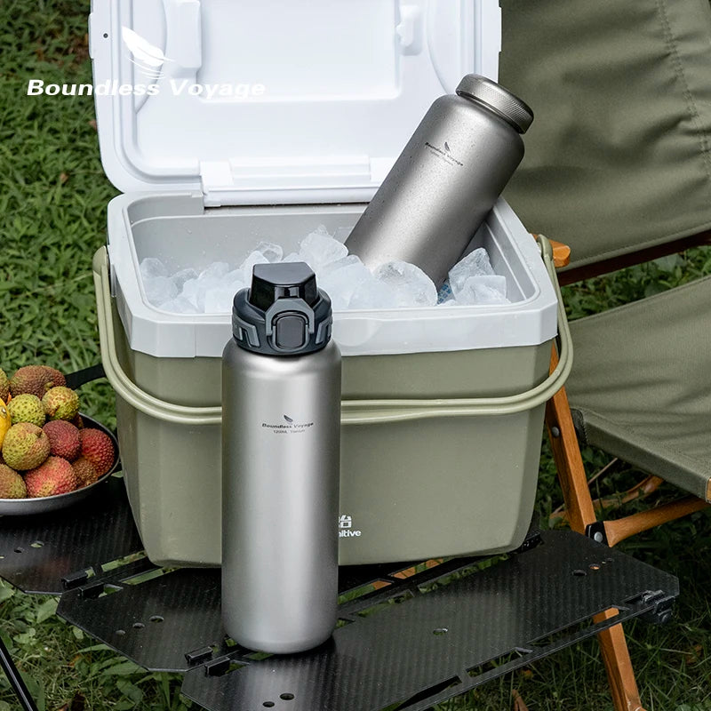 Boundless Voyage Titanium Water Bottle 1.2L Wide Mouth Flask Bottle Portable Water Canteen for Backpacking Gym Daily Use Ti3019D