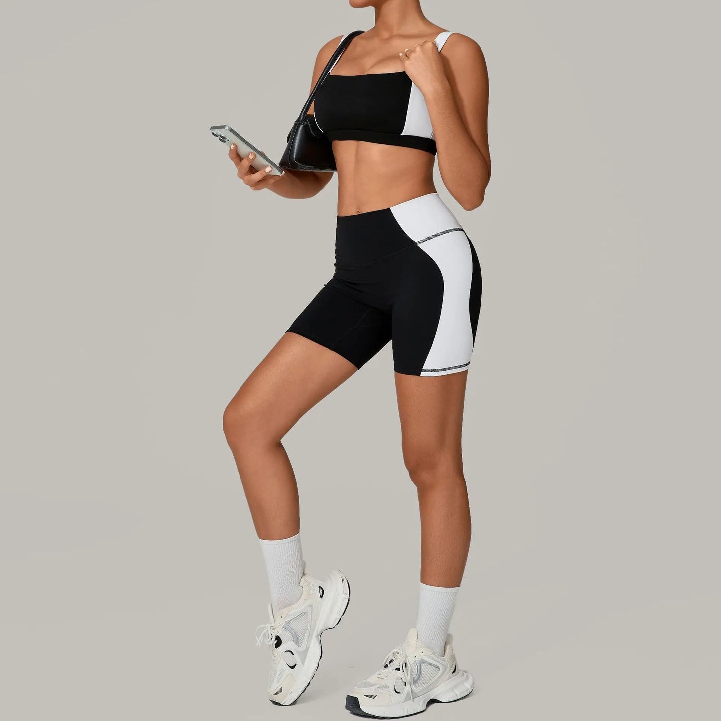 Patchwork Backless Sports Skinny Shorts Set Women 2 Pieces Sportwear Gym Workout Clothes Female Fitness Training Suit Yoga Wear