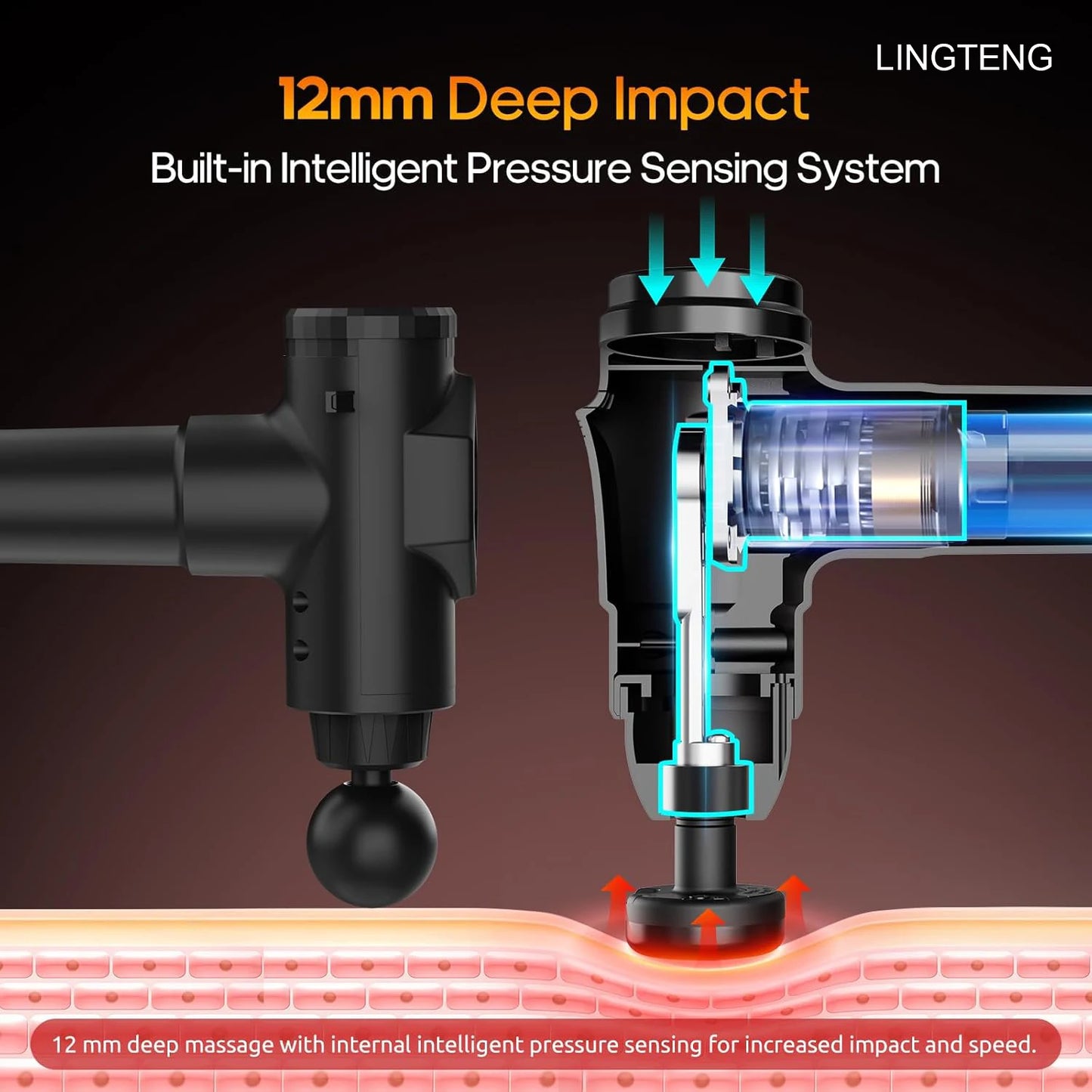 LINGTENG Heating Massage Gun, Deep Tissue Massage Gun, Back and Neck Massager, Muscle Percussion Massager, Silent Fascia Gun, Handheld Massager, 7 Massage Heads, Comes with a Storage Case, Christmas Gift, Birthday Gift, Sport